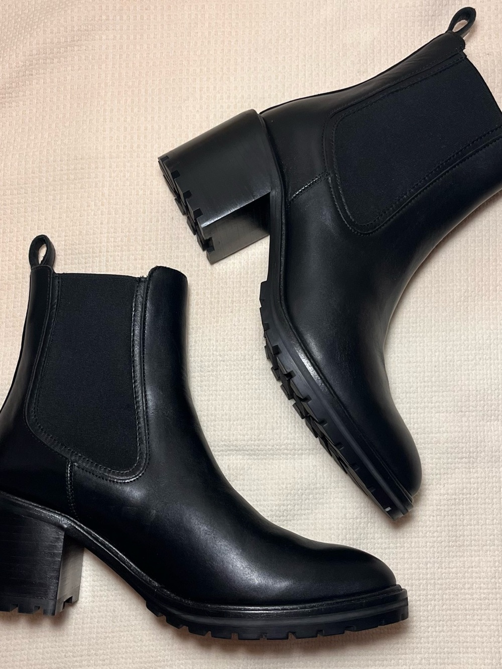 Thursday Boot Company Black Leather Chelsea Lug Heel Booties